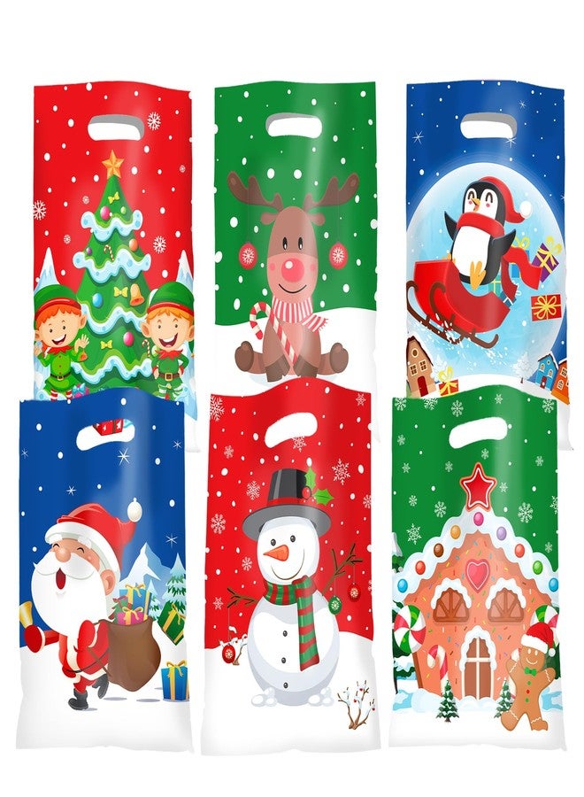Jocomoni 50Pcs Christmas Goodie Bags Treat Bags Plastic Candy Treat Bags with Handle Gift Bag for Christmas Party Favors Supplies - Image 1
